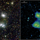 eROSITA view of galaxy clusters A3391, to the top of the image, and A3395 at the bottom, with two different processing schemes.